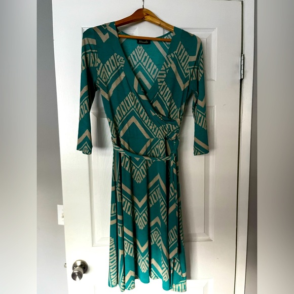 Mock wrap dress, with a funky geometric print. Only worn once. - Picture 1 of 1